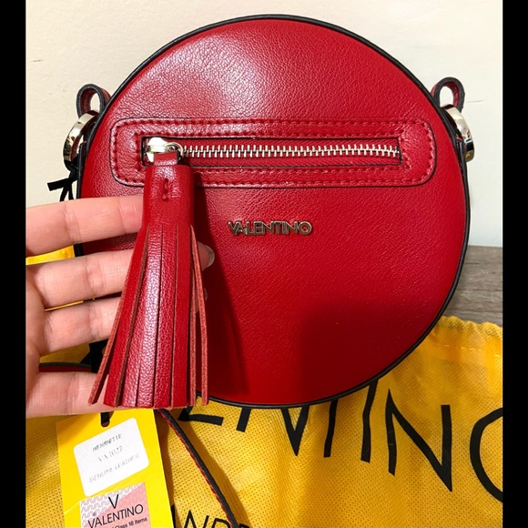 Authentic VALENTINO Henriette Round Red Leather Crossbody Bag Purse Luxury - Picture 6 of 14